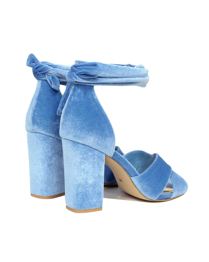 Blue velvet bridal shoes block heel
