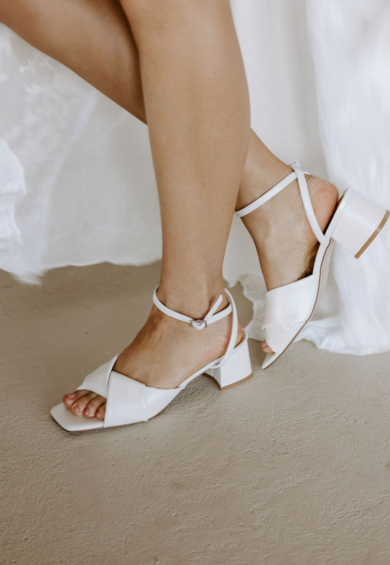 ivory leather low heel wedding shoes