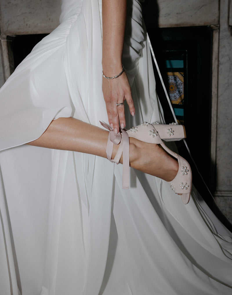 Pearl Flower Peep Toes Bridal Shoes. Melody Seashell