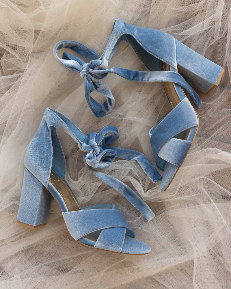 Blue velvet bridal shoes