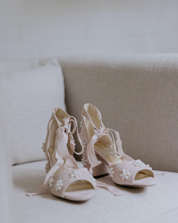 Pearl Flower Bridal Shoes in Seashell Pink