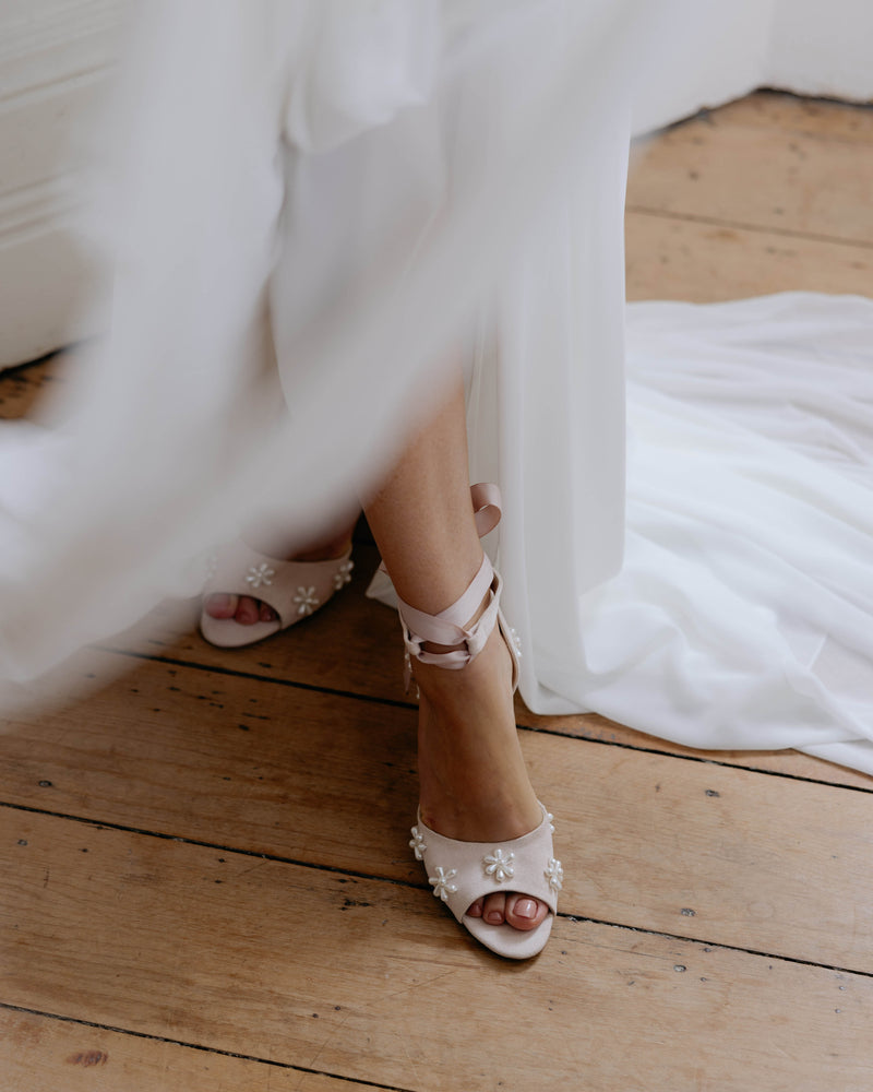 Pearl Flower Peep Toes Bridal Shoes. Melody Seashell
