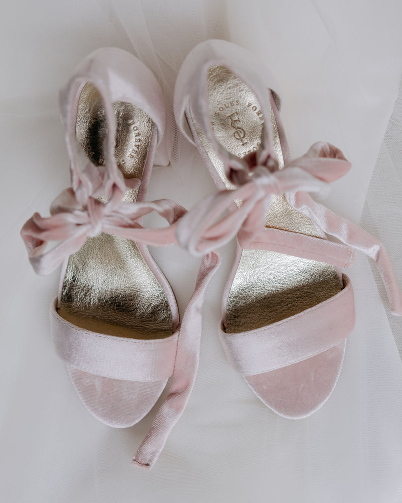 Pink velvet bridal shoes