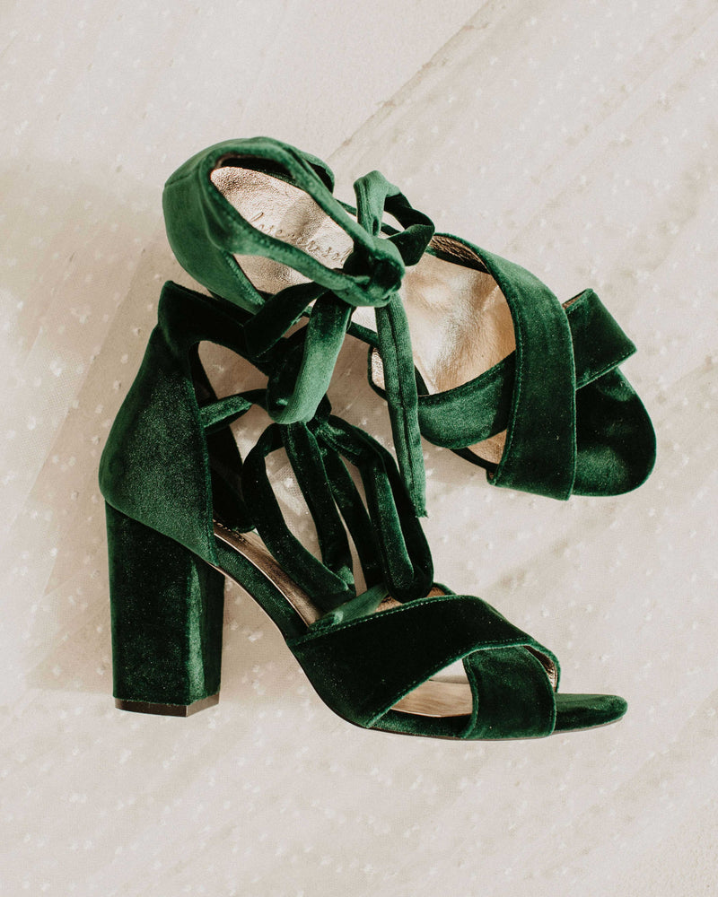 Green velvet wedding shoes in emerald.Passion