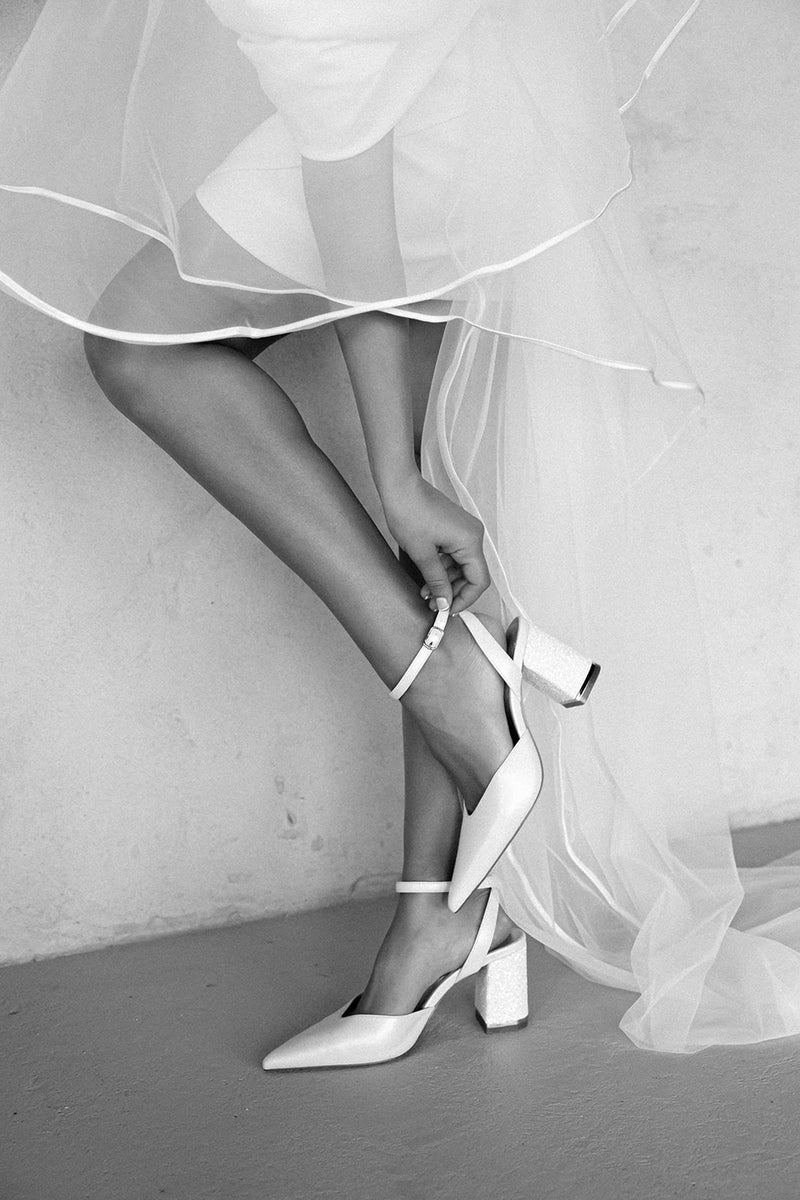 Ivory bridal heels with sling back and point toe