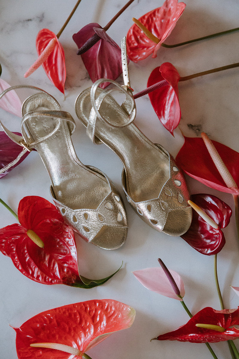 GOLD WEDDING SHOES, metallic gold block heels