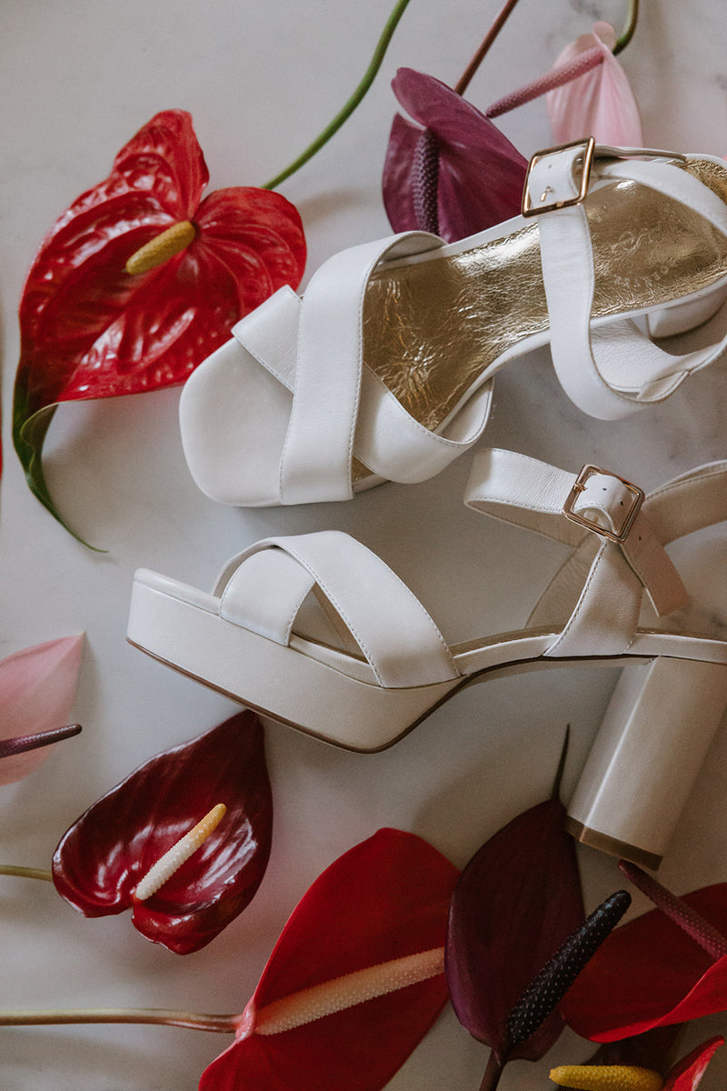 LOTUS PLATFORMS - IVORY LEATHER BRIDAL SHOES