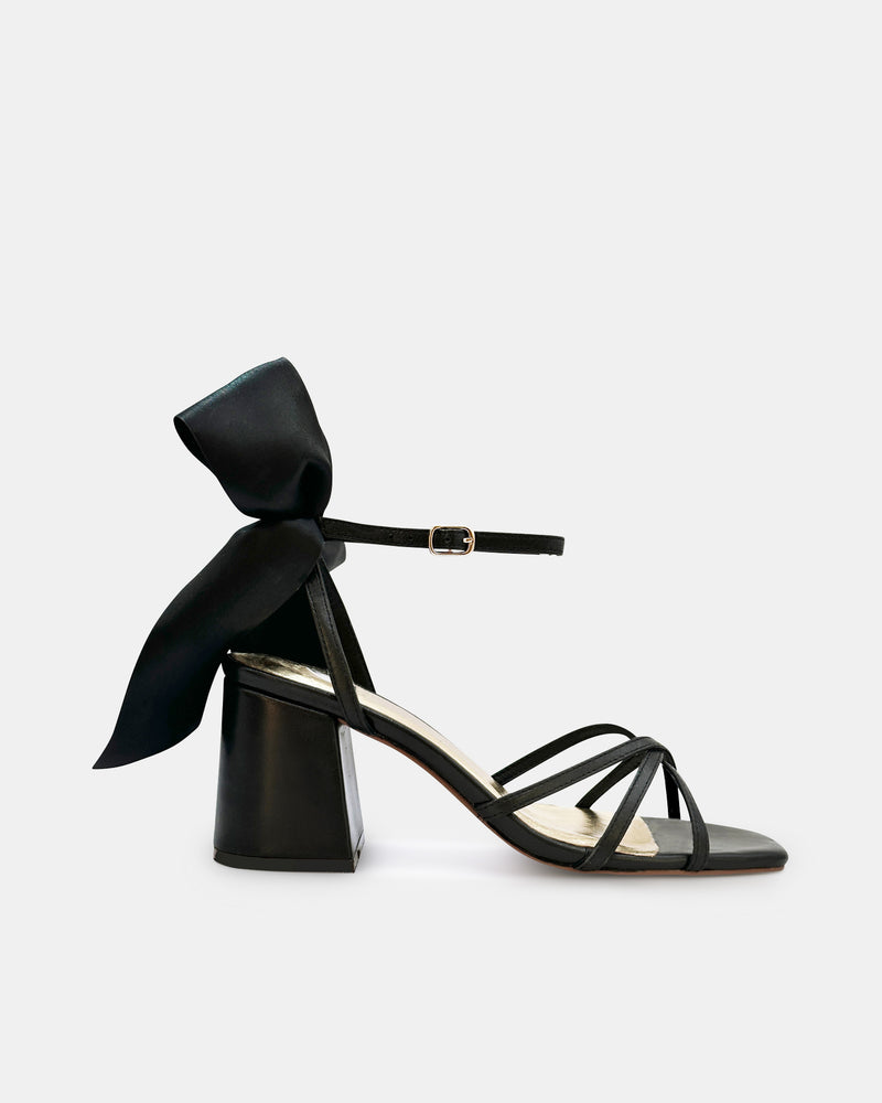 RADIANT - BLACK SANDALS WITH SATIN BOW - PRE ORDER