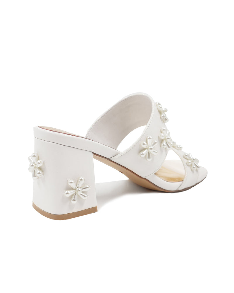Ivory Bridal Mules with Pearl Flowers