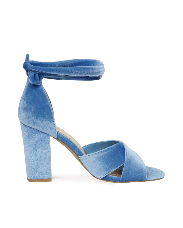 Womens Dora Sky Blue Satin Bow, Feather And Flower High-heel Dressy Sandal  | Nina Shoes