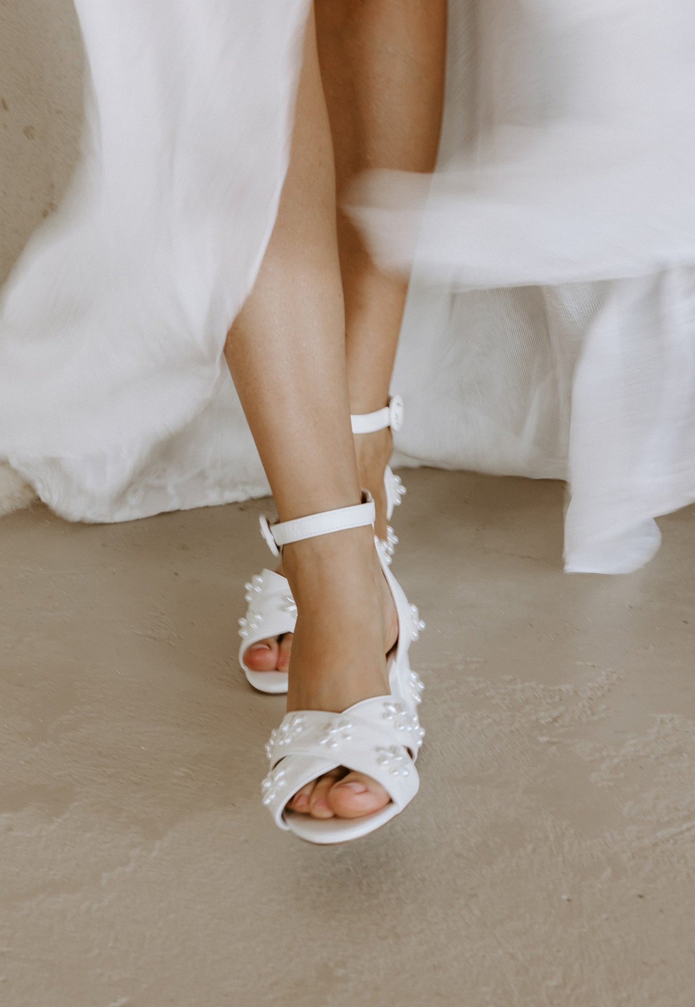 Ivory leather pearl flower bridal shoes low heels, perfect for your day