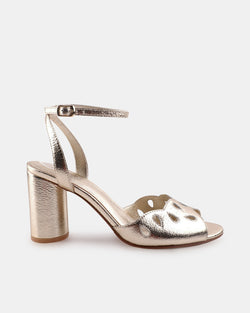 Gold metallic block heel bridal shoes