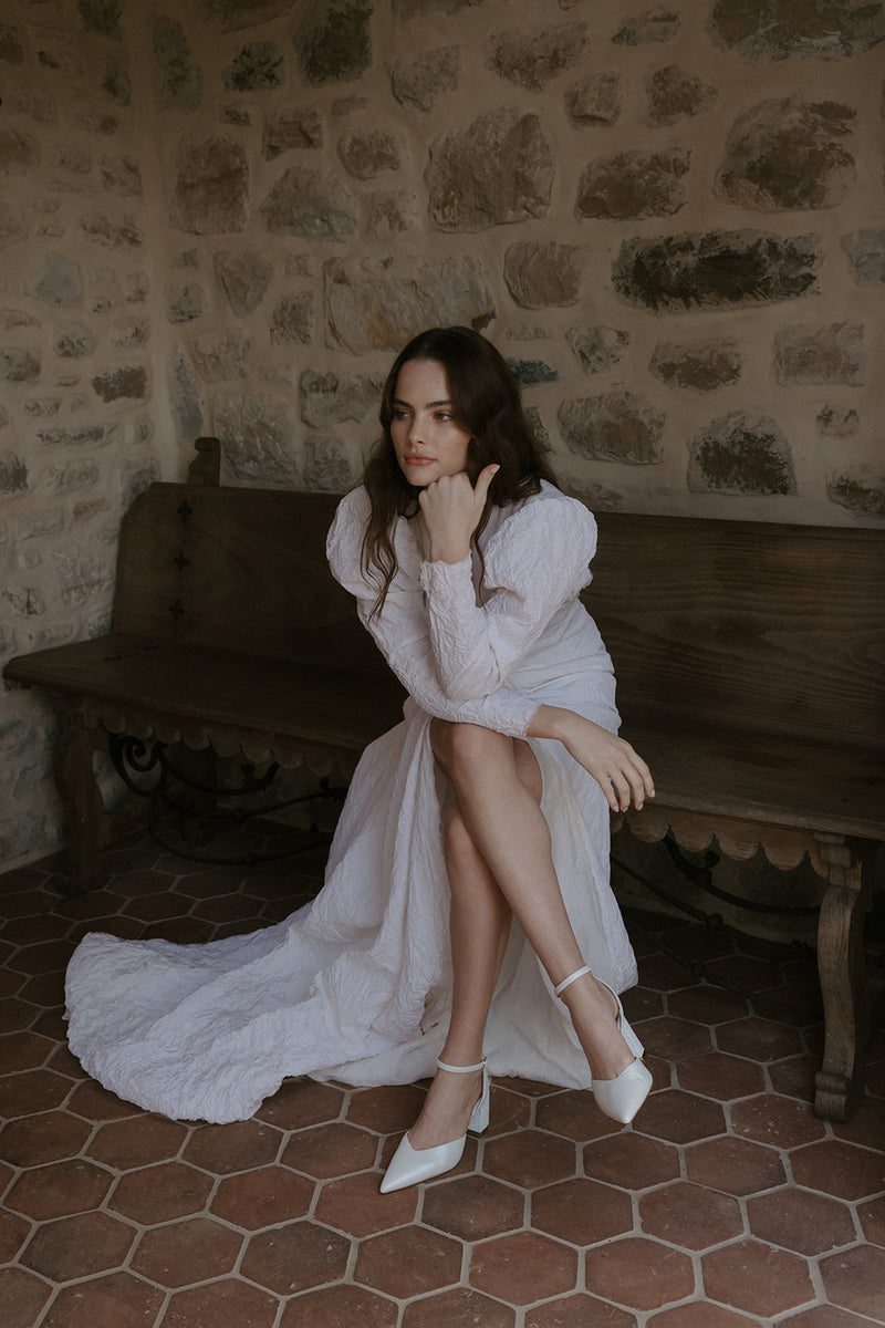 Ivory bridal heels with sling back and point toe