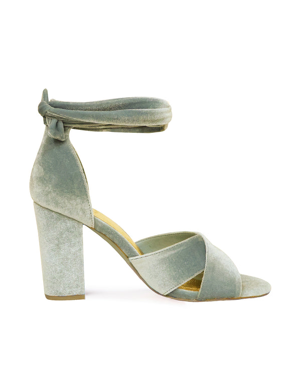 Sage green velvet heels
