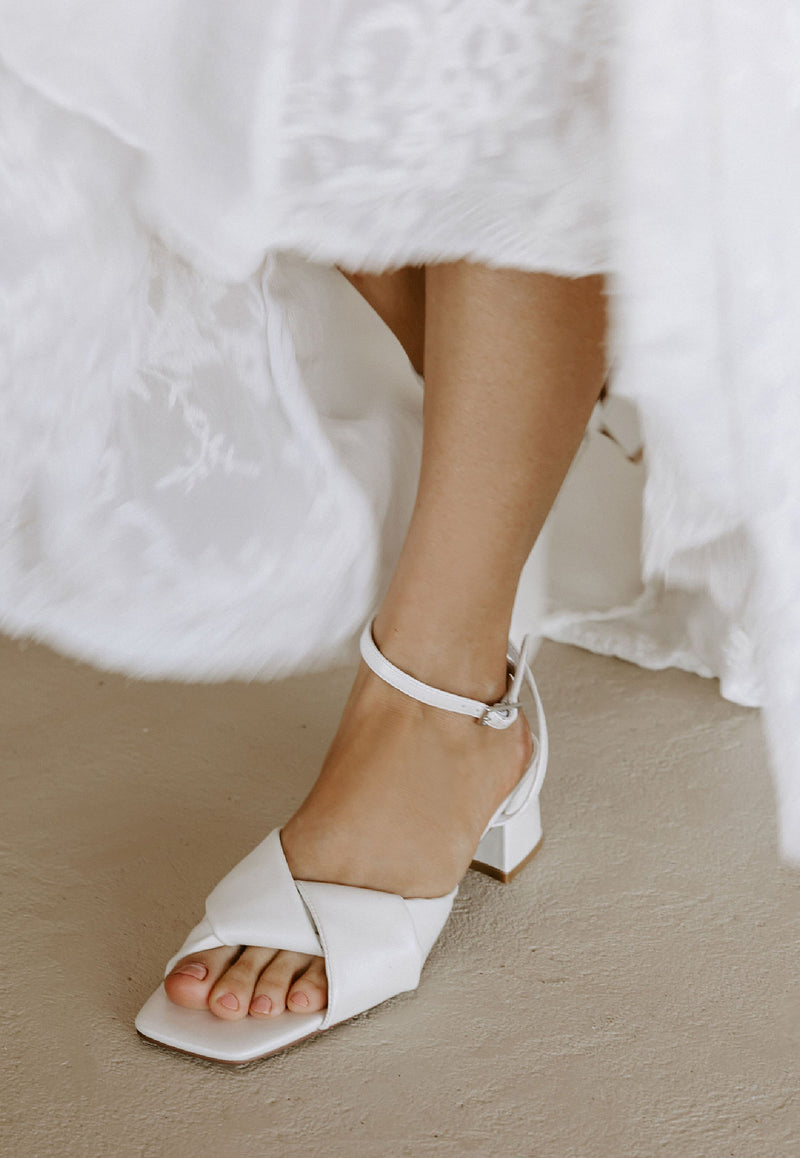 ivory leather low heel wedding shoes