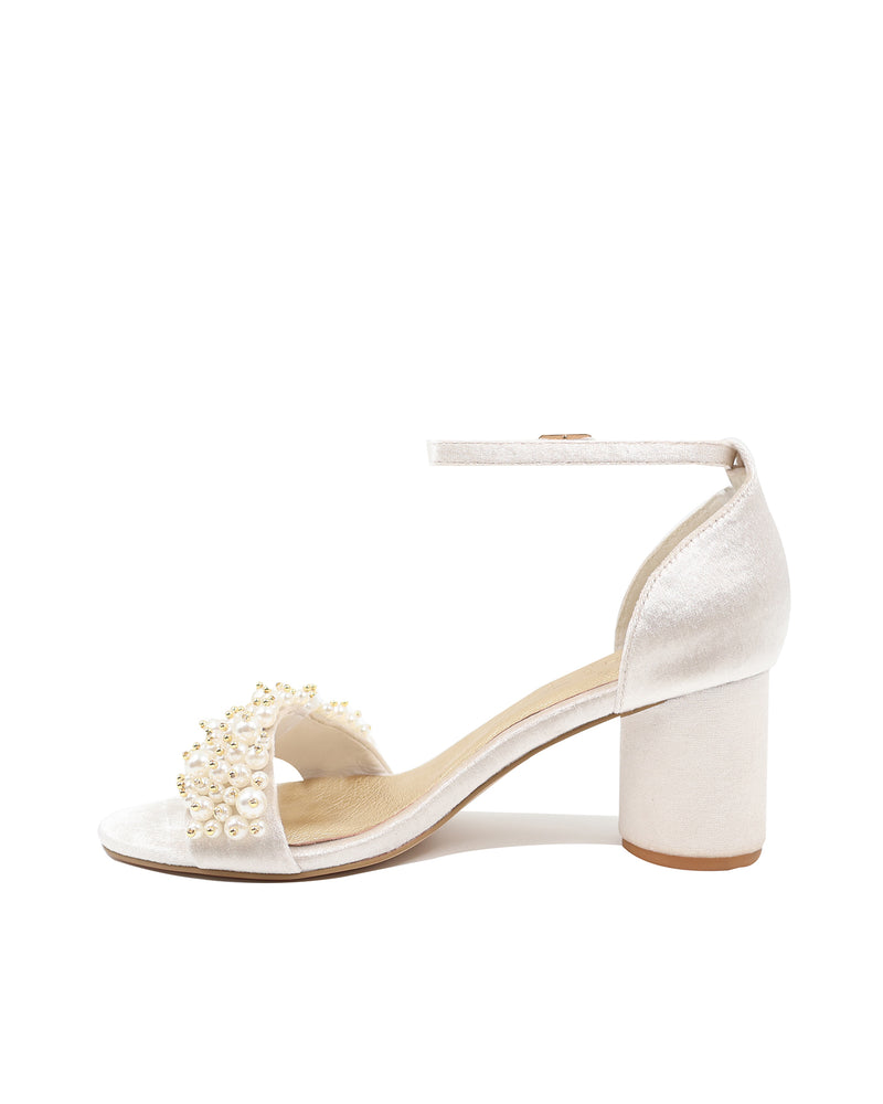 Velvet bridal shoes, hand beaded pearls perfect for your big day