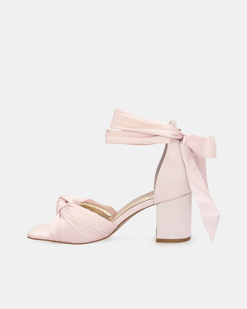 Pink satin bridal shoes with bow ties