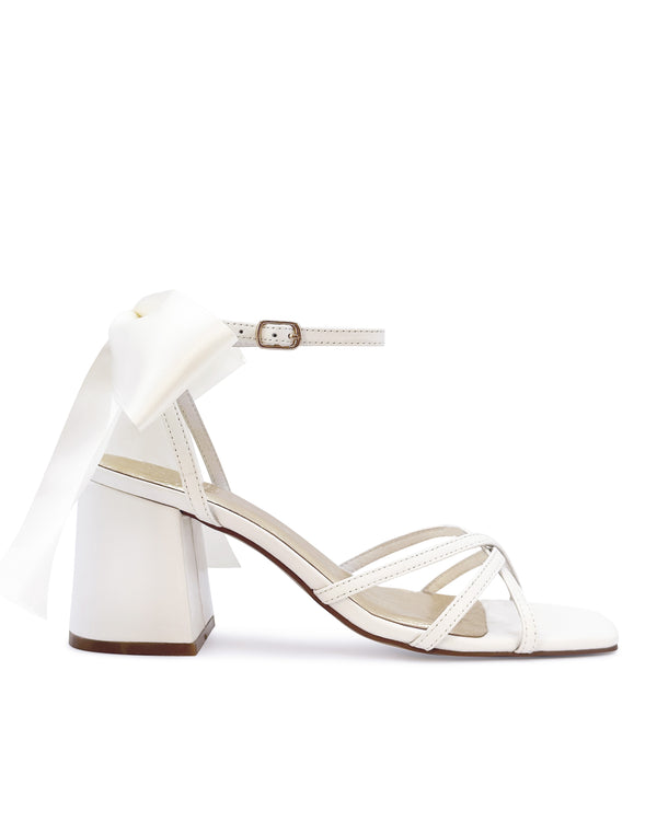 Ivory bridal sandals with ivory satin bow