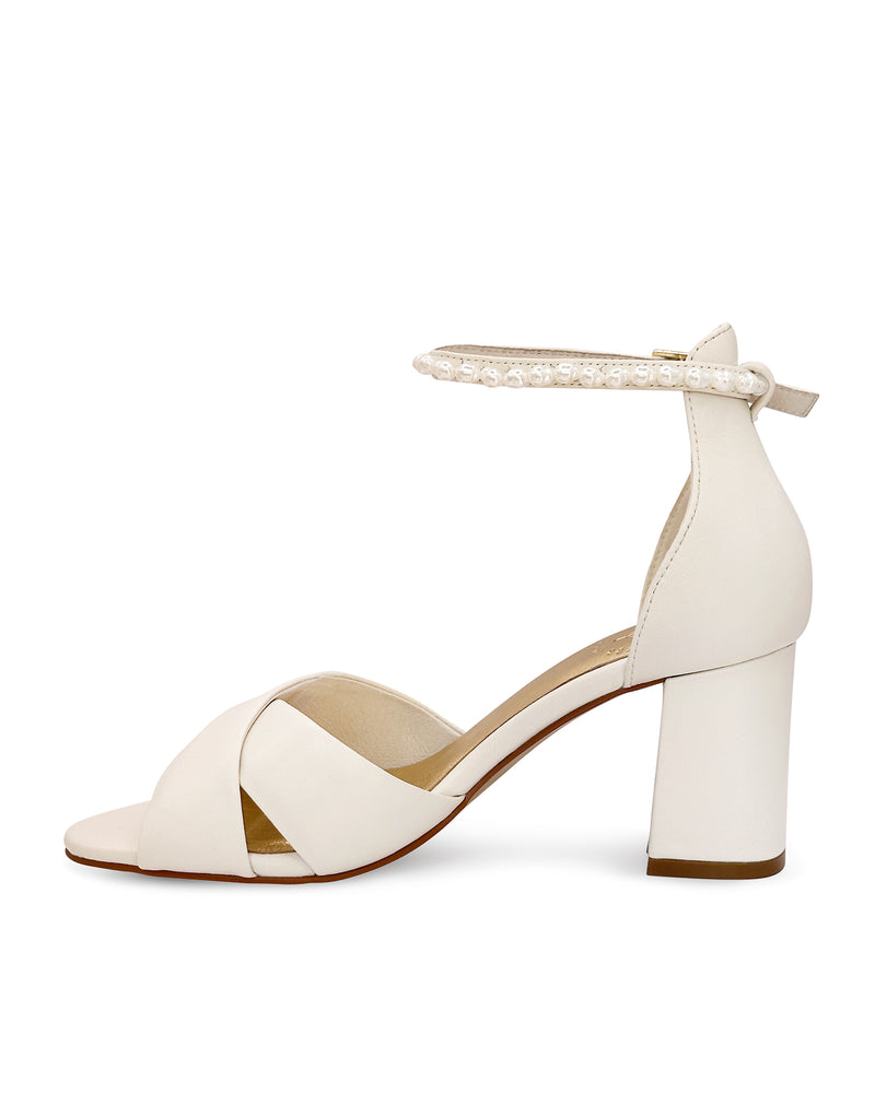 Ivory Satin Bridal Shoes with pearl ankle straps