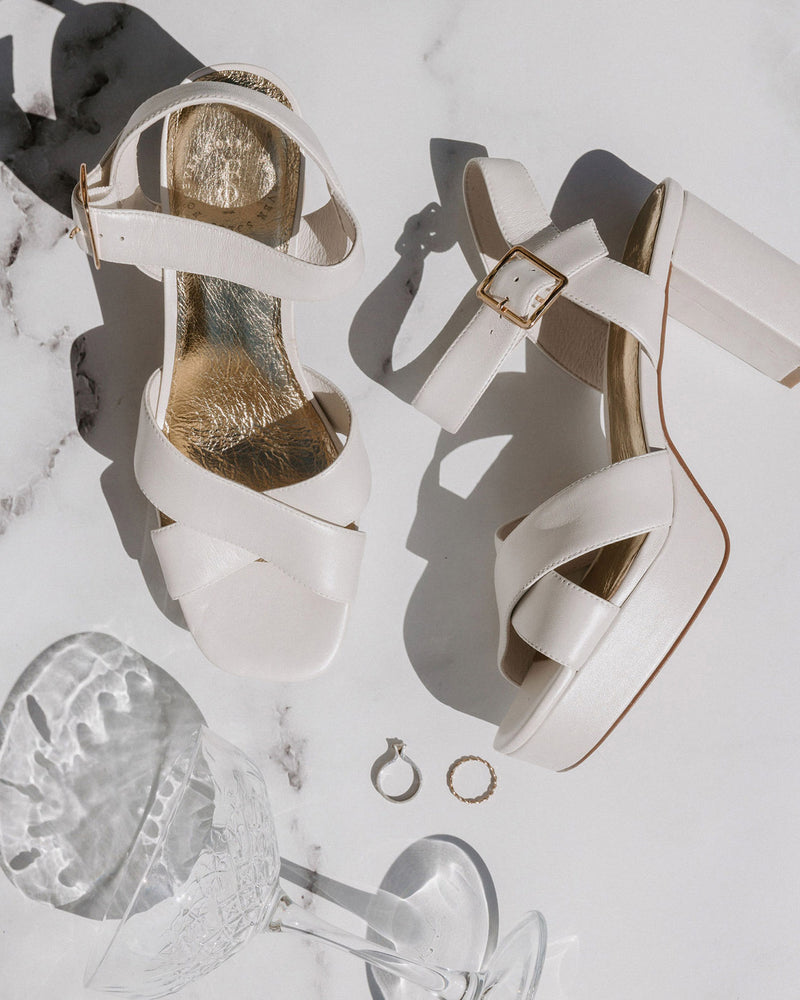 Ivory leather bridal platforms