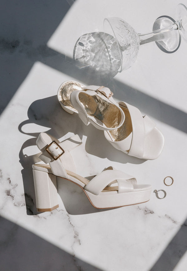 Lotus white platform bridal shoes