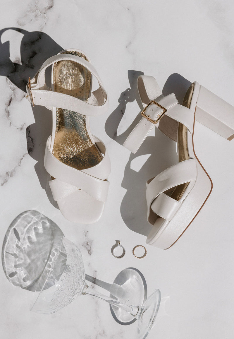 Lotus white platform bridal shoes