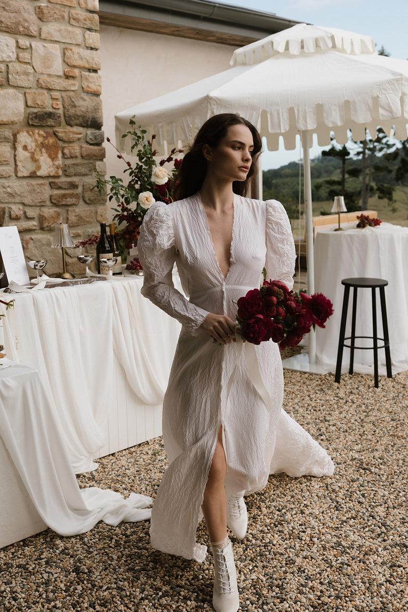 Ivory velvet wedding booties. Vow Boots.