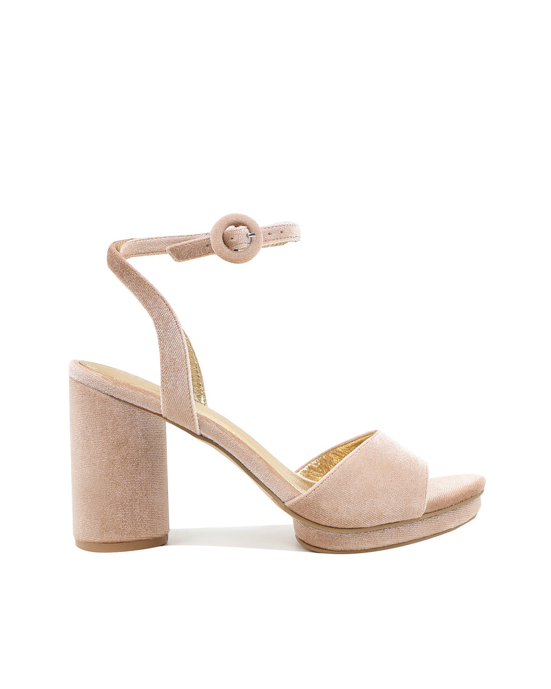Nude velvet Bridal Platform shoes with platform heel and peep toe