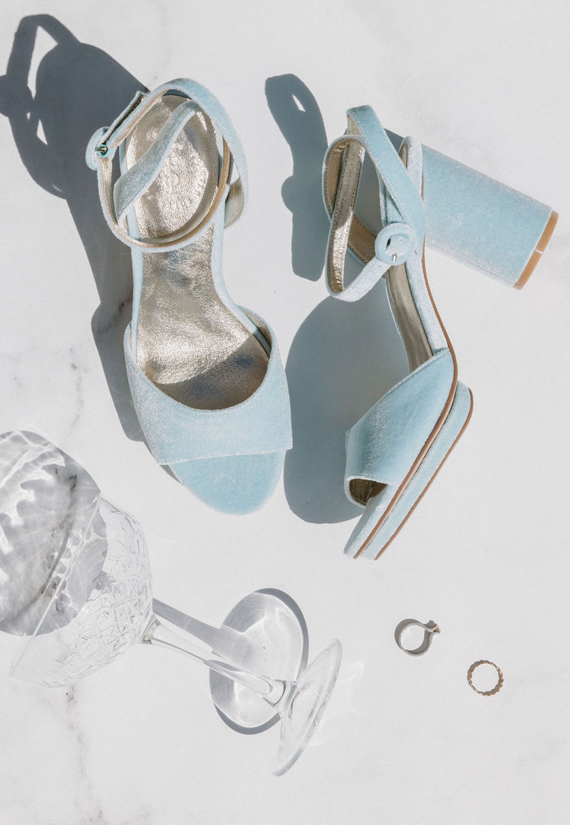 Ladies blue velvet bridal shoes. Moondance