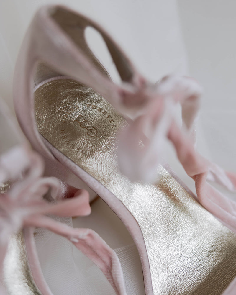 Pink velvet bridal shoes