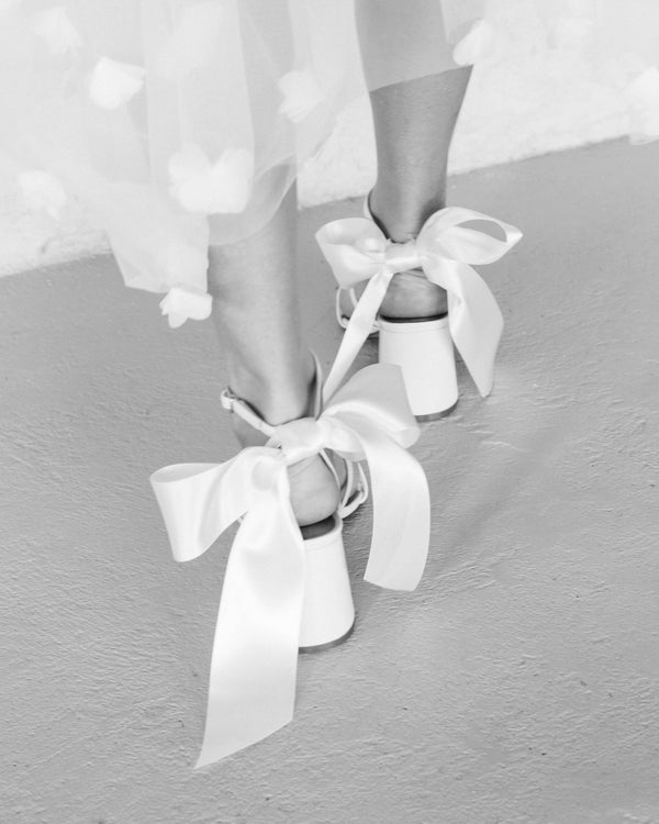 Ivory bridal sandals with ivory satin bow