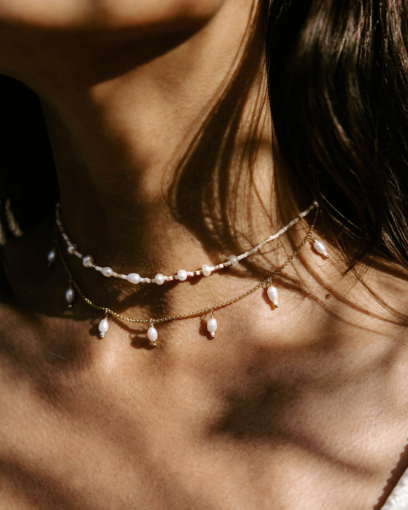 Pearl beaded wedding choker necklace