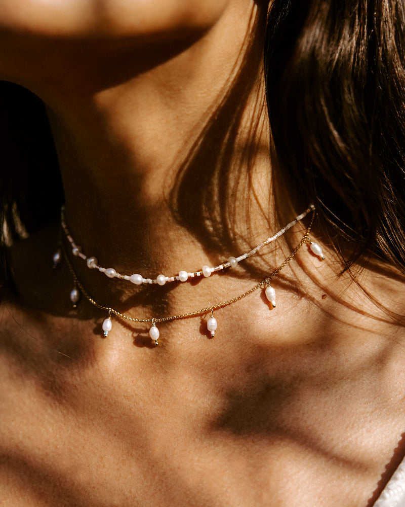 Pearl beaded wedding choker necklace