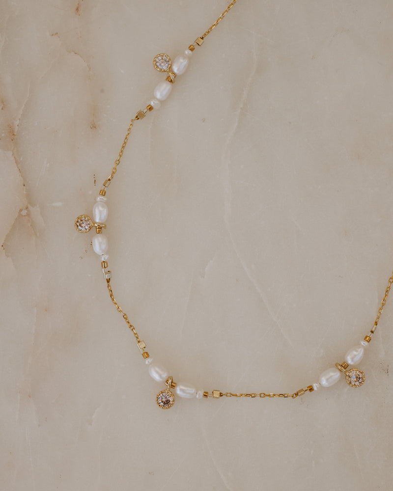 Fine gold bridal necklace with Swarovski crystals and pearls