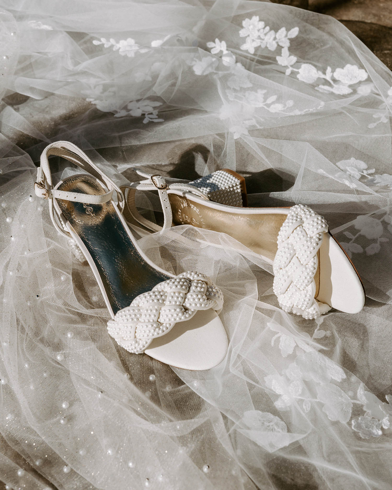 Ivory pearl bridal shoes with plaited leather front toe and pearl block ...