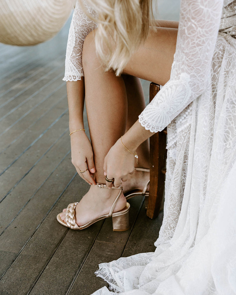 Gold leather bridal shoes