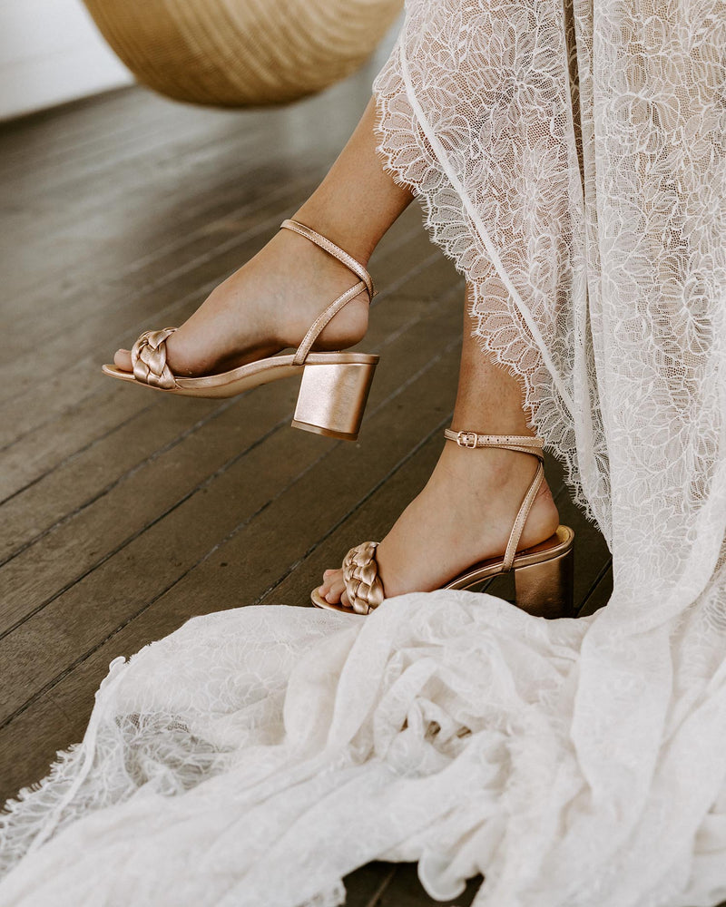 Gold leather bridal shoes