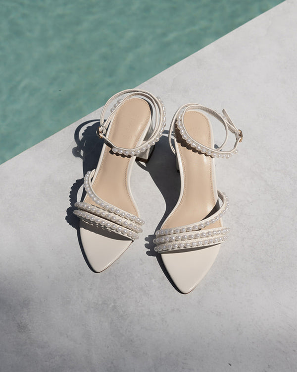 Ivory sandal with block heel and ankle strap