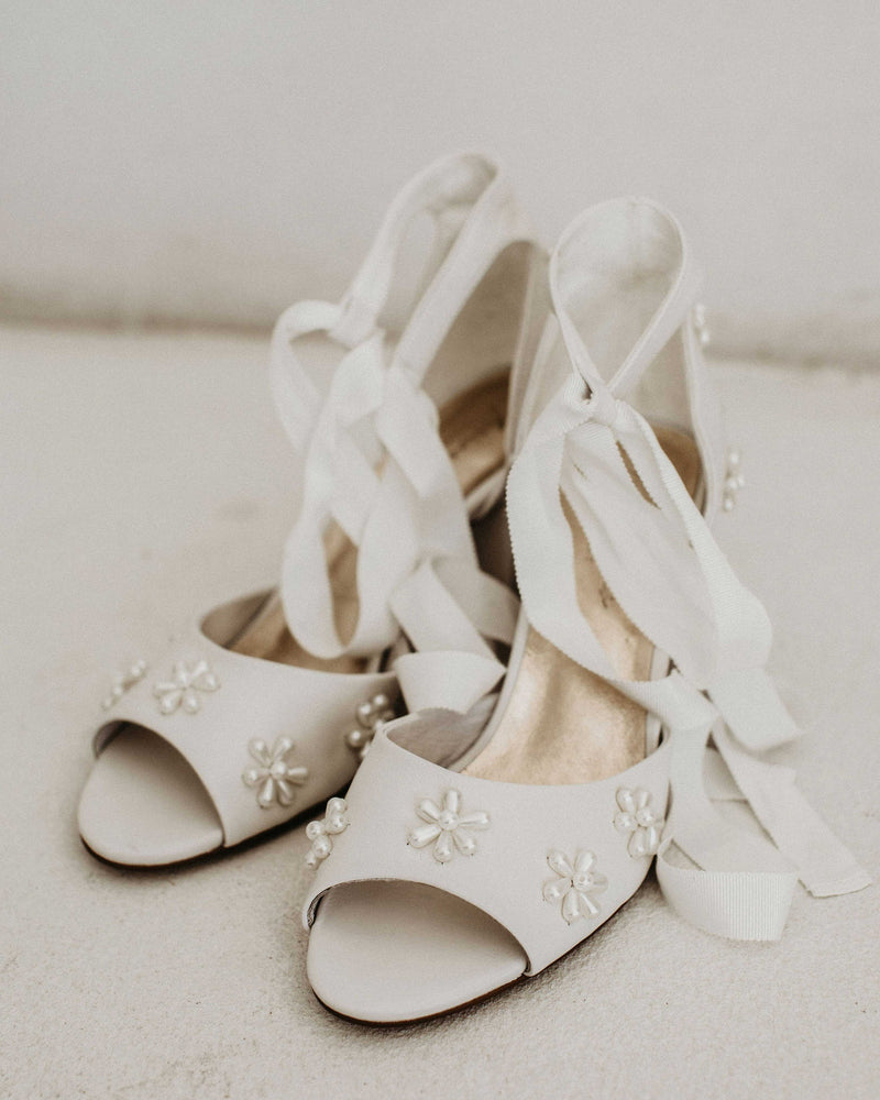 Low heel pearl wedding shoes Clearance
