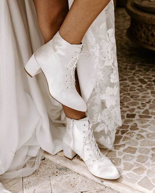Ivory velvet wedding booties. Vow Boots.