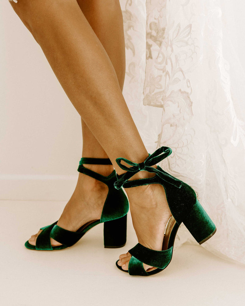 Emerald green heels with mid heel height