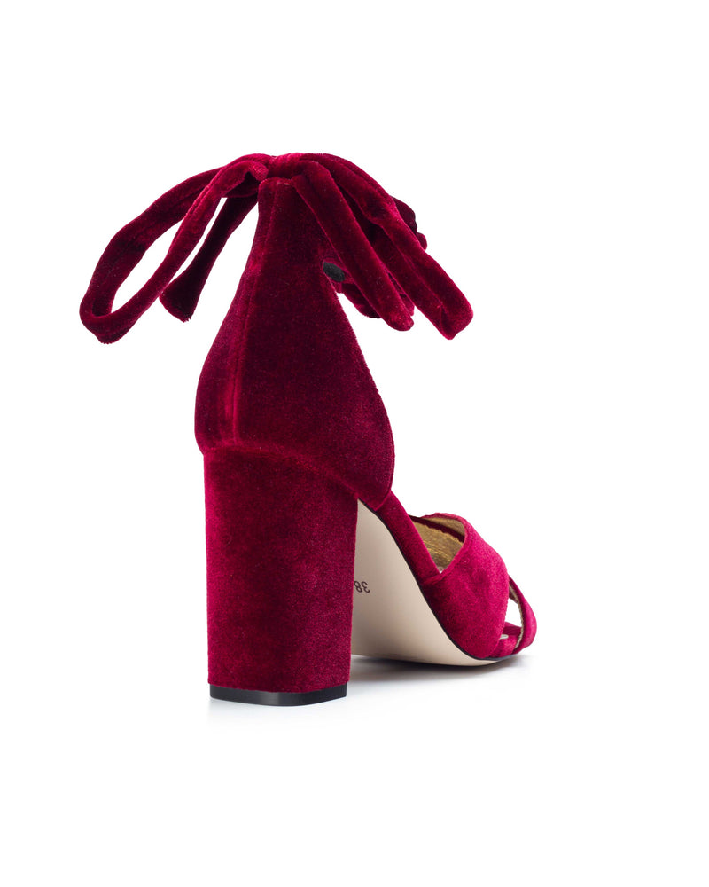 Red velvet heels, red wedding shoes, red heels.Passion.