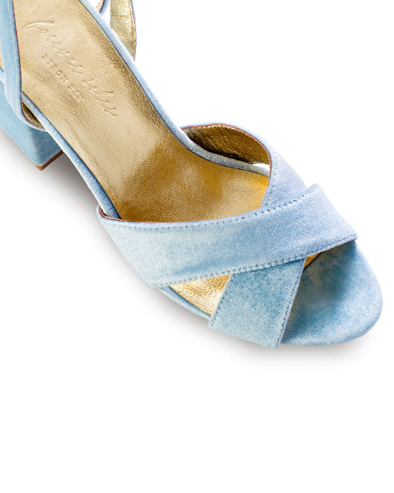 Blue velvet wedding shoes. Dove Heels